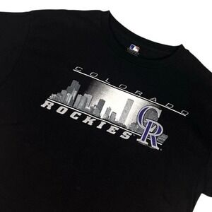 MLB Colorado Rockies T-Shirt Mens Large Black Denver Skyline Graphic Tee Cotton